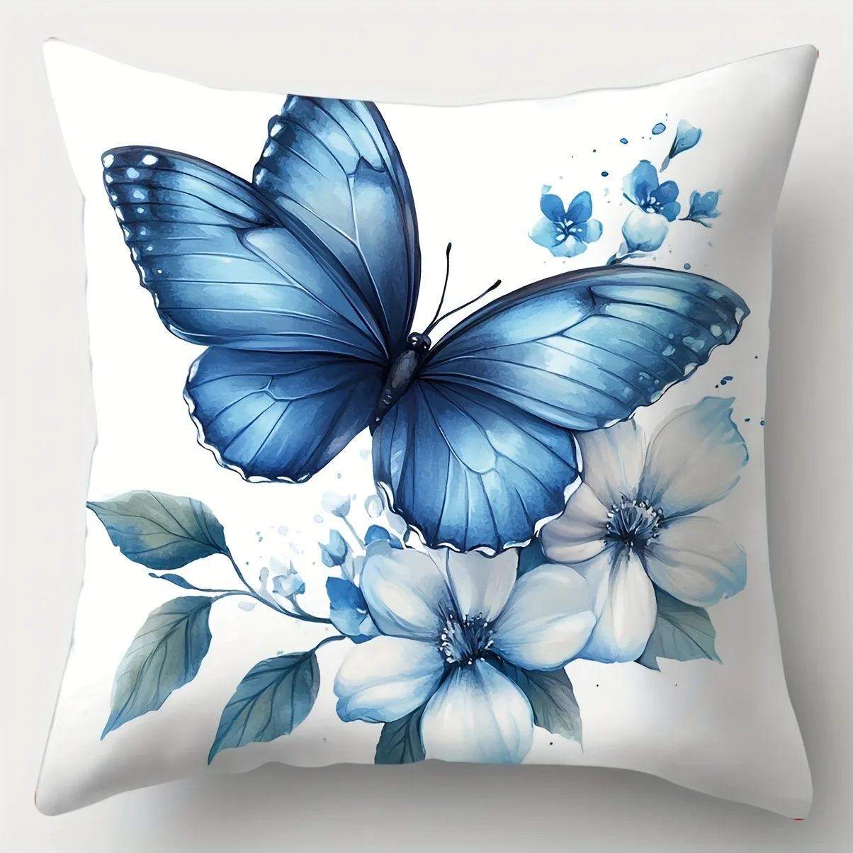 Blue Dancing Butterfly Print Home Decor Pillowcase Bedroom Living Room Sofa Decoration Polyester Cushion Cover with Zipper
