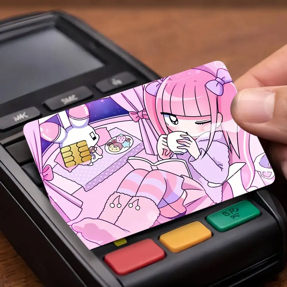 Anime Menhera Chan Credit Decorative Card Stickers Suitable For Bank Cards Metro Transit Anti-scratch Gift 4PCS