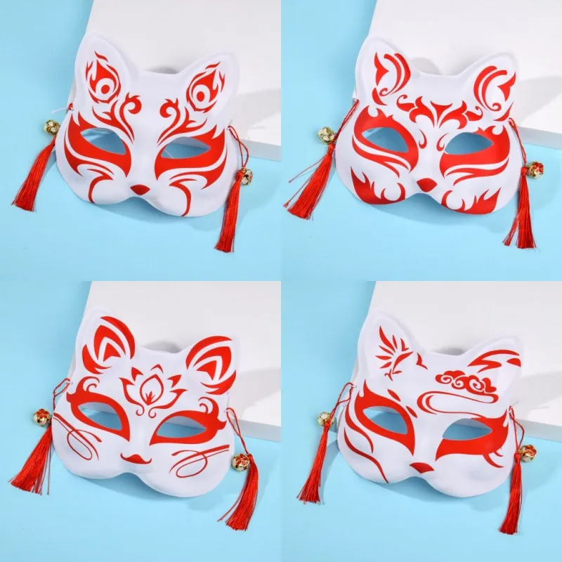 

Traditional Japanese Costume Shinto Girl Full Face Nine Tailed Mask Hand Painted Cute Face Painting Stage Costume Women