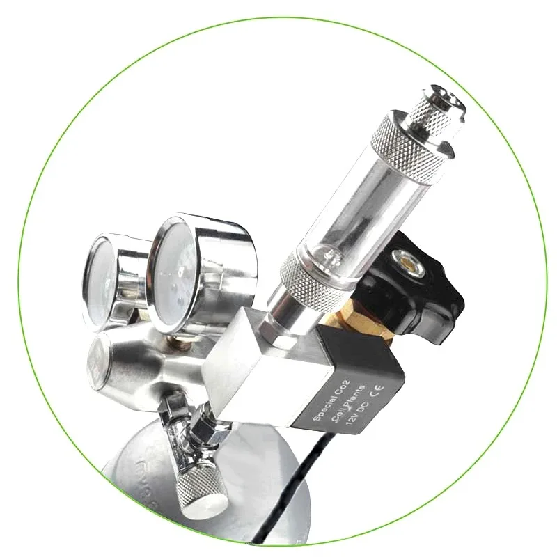 

Aquarium DIY CO2 regulator with bubble counter solenoid valve dual meter display fish tank CO2 pressure reducing valve