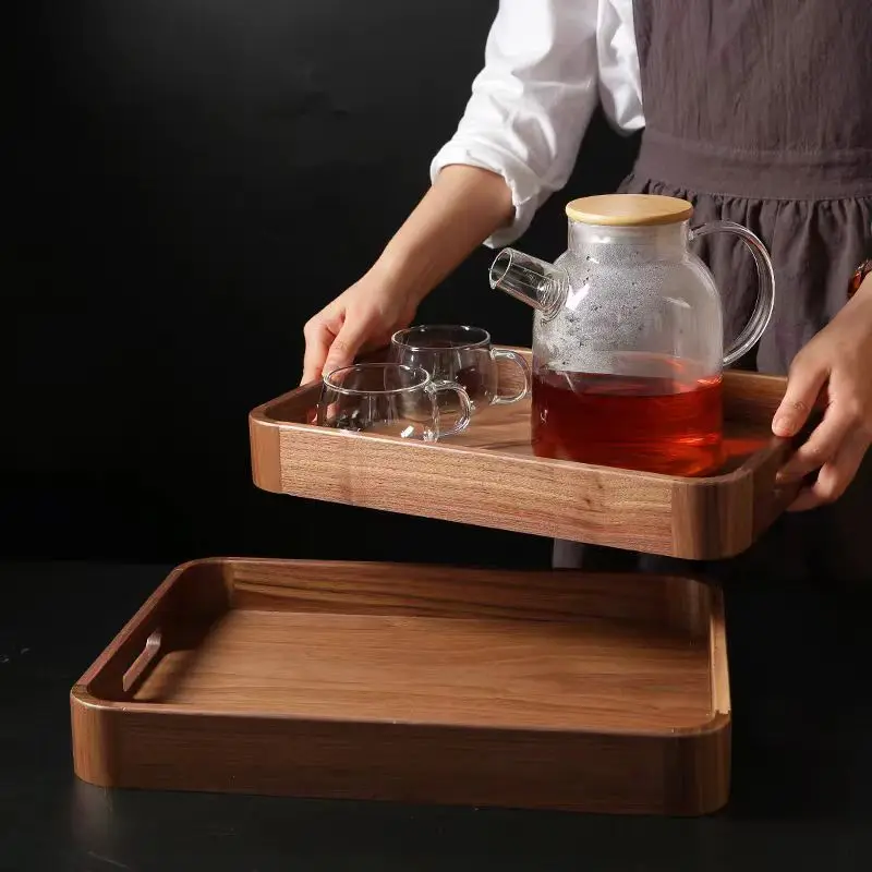 Black Walnut Tray Wooden Square Work Tea Tray Fruit Snacks Dessert Bread Service Dinner Plate Home Storage Wooden Tray