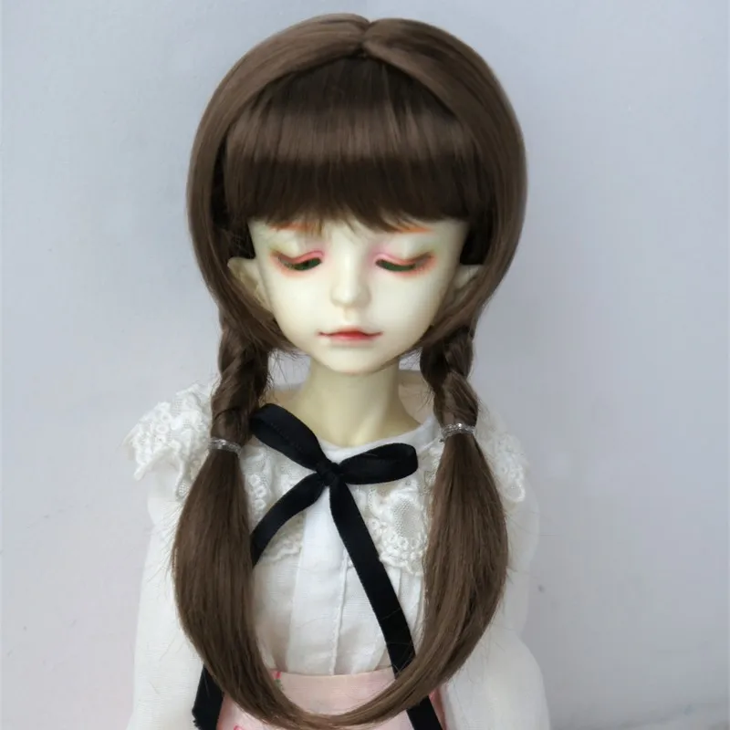 Fjusuns  JD676 MSD SD DOD Hair  7-8inch 8-9inch 1/4 1/3 Double Ponytail Braid Synthetic Mohair Doll Wig Fashion Doll Accessories