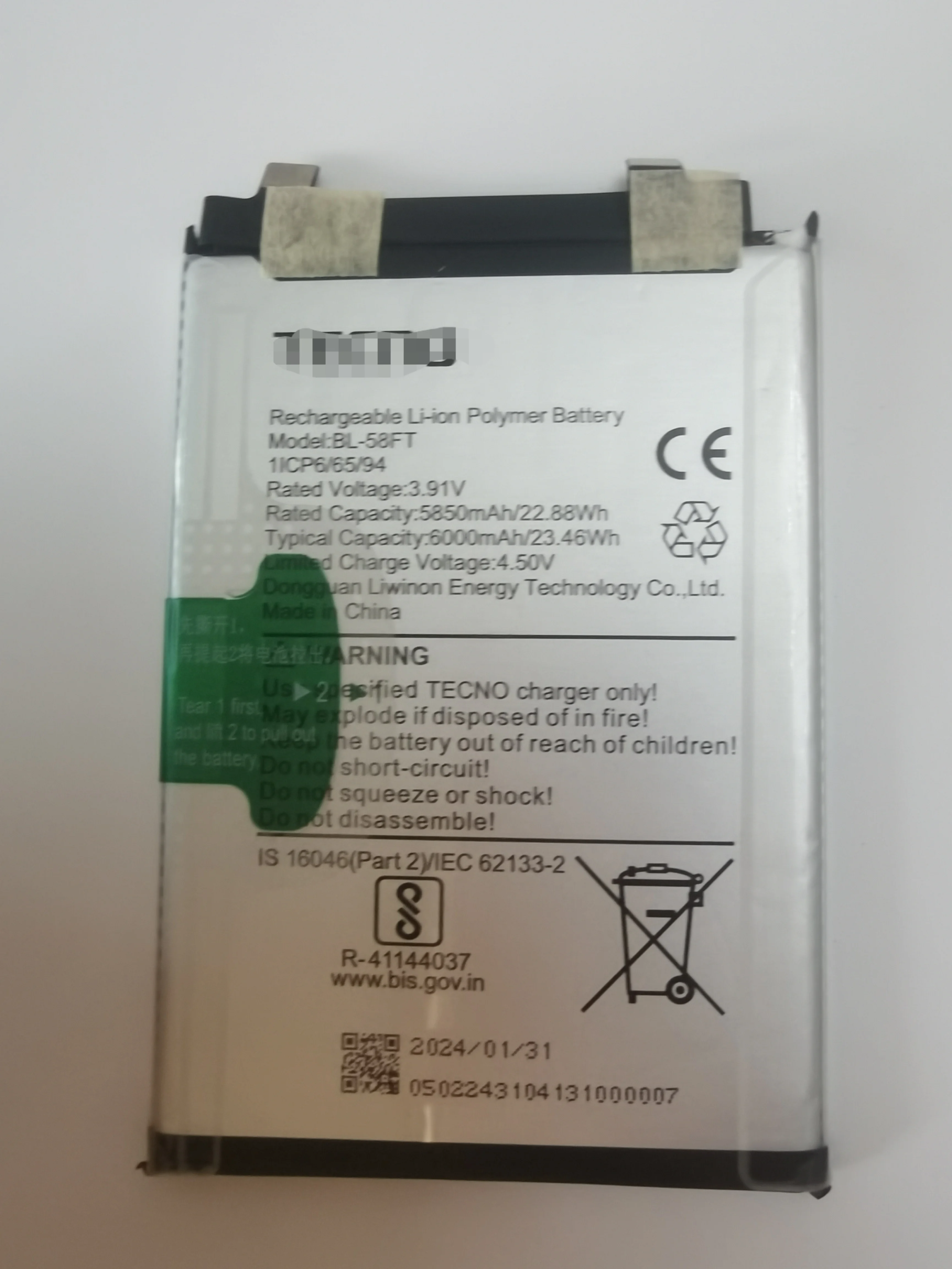 

Original New Battery 6000mAh BL-58FT For Tecno BL-58FT Mobile Phone Batteries