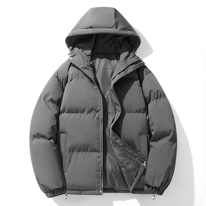 Men's Hooded Jacket Cotton Thickened Warm Unisex Winter Coat Windproof Cold-Resistant Puffer Jacket Women Solid Quilted Jacket