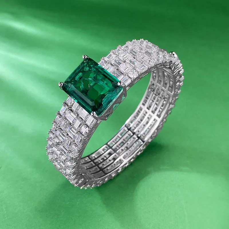 Vintage Emerald Diamond Bangle 100% Real 925 Sterling Silver Party Engagement Bangles Bracelets for Women Bridal Wedding Jewelry