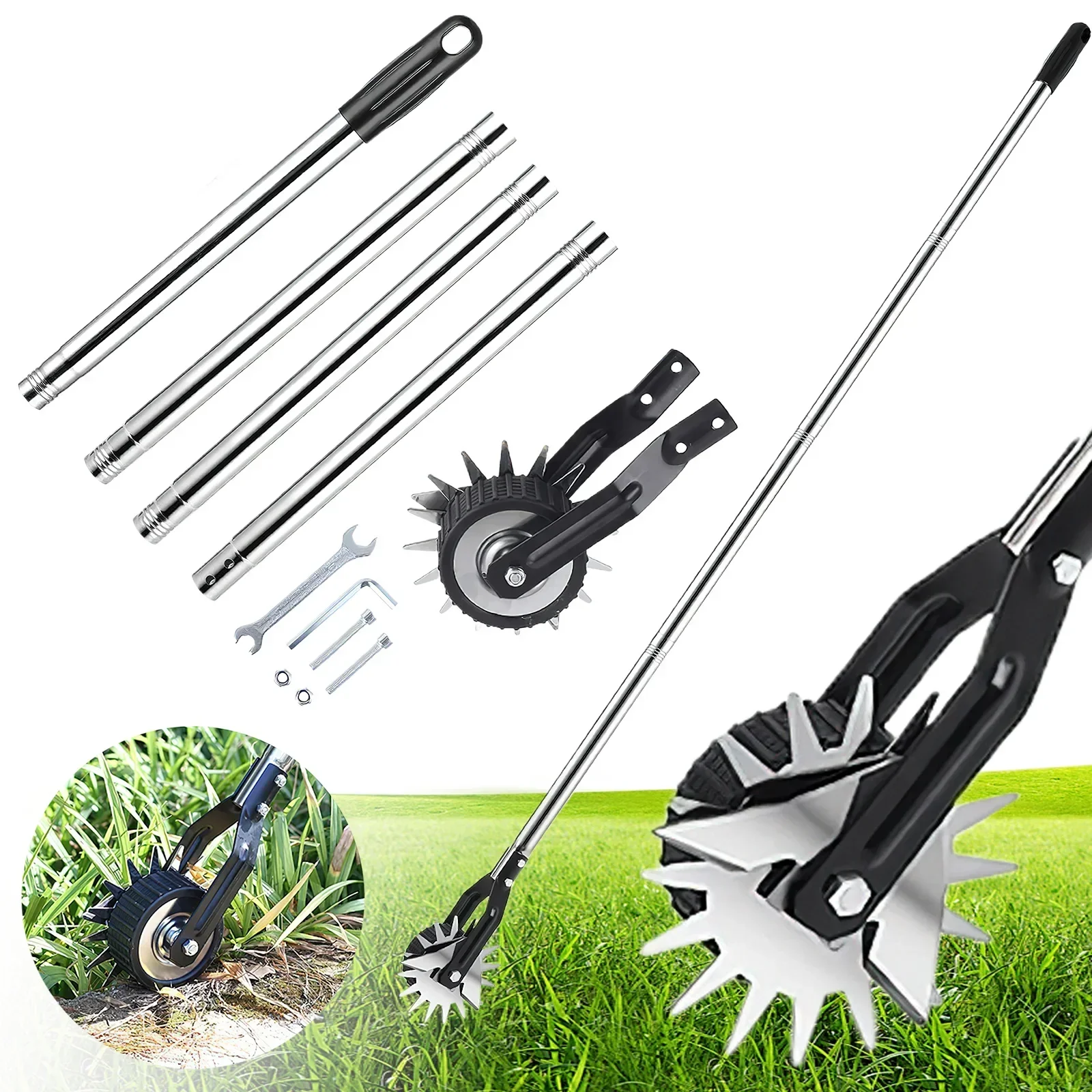 Wheeled Manual Edging Machine Grass Trimmer Lawn Edge Grinder Lawn Mower Cutter Weeder Cutting Machine Garden Tool 1.2m/1.6m