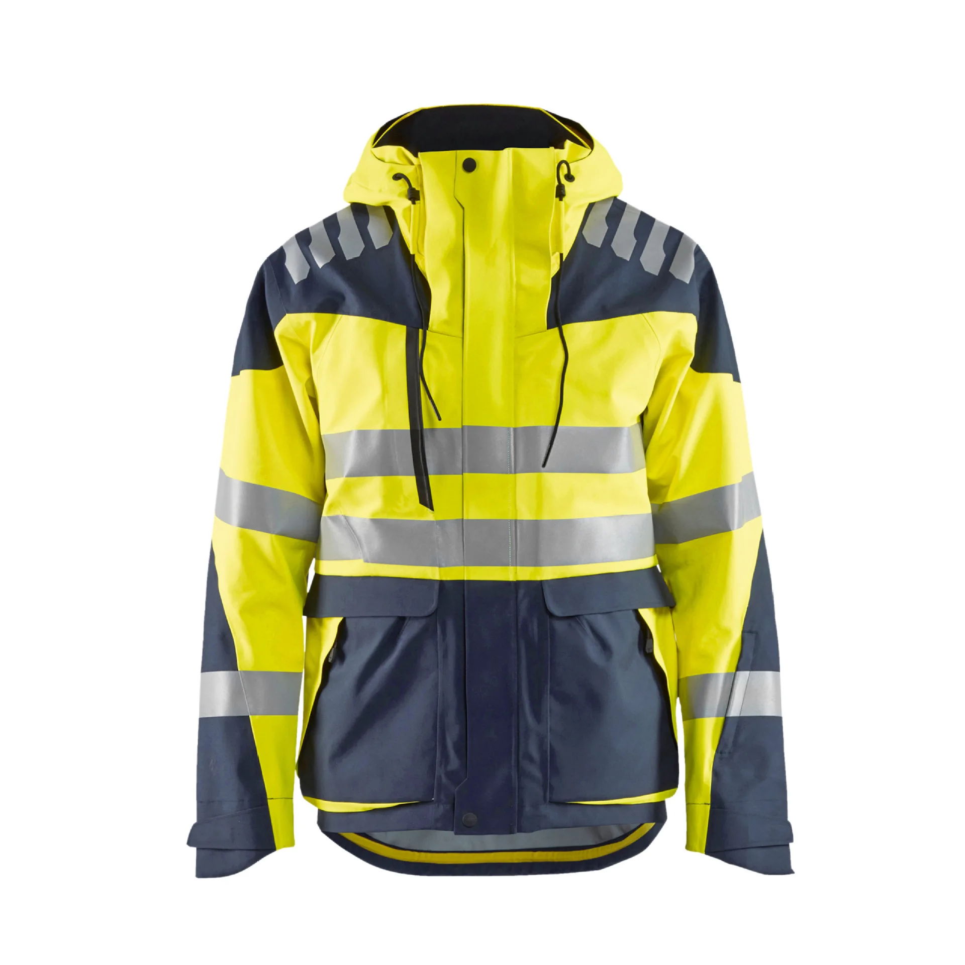 3In1 High Visibility Reflective Cycling Fleece Inside Jacket Winter Stripe Patchwork Hooded Overcoat Hi Vis Safety Work CLothing