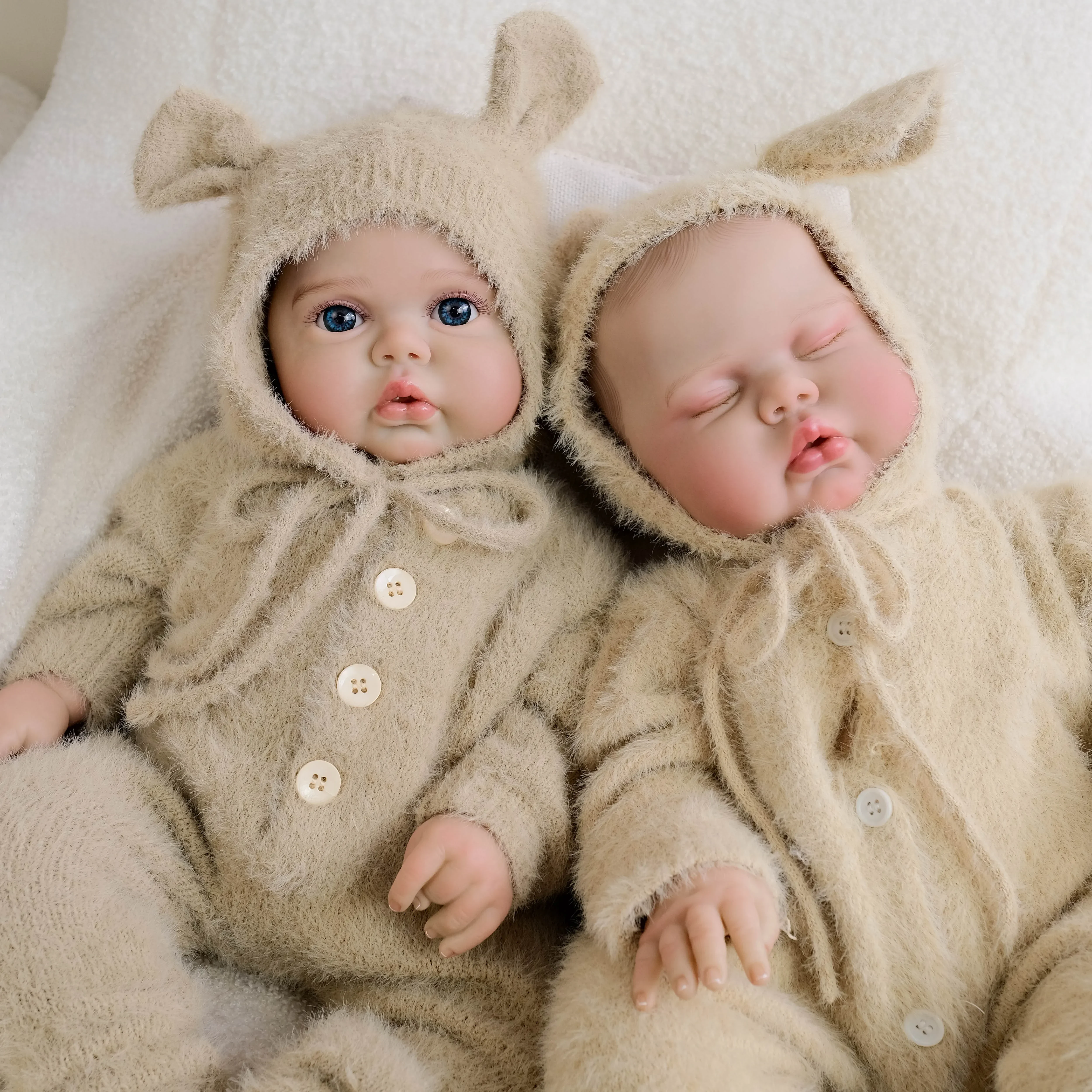 

NPK 19Inch Lifelike Reborn Toddler Hand Painted Hair Pickle Twins in Soft Cloth Body Cuddly Baby Doll Newborn Baby