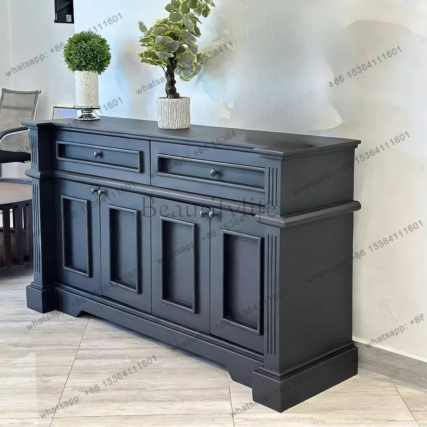 Solid wood black locker designer side cabinet European classical style floor-to-ceiling