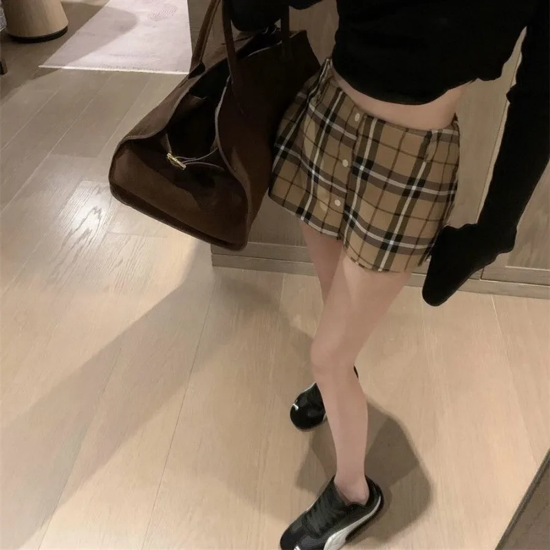 

Women Summer Vintage Plaid Contrasting Colors High Waist Appear Thin Skirt Ladies Fashion Temperament All-match A-line Skirt
