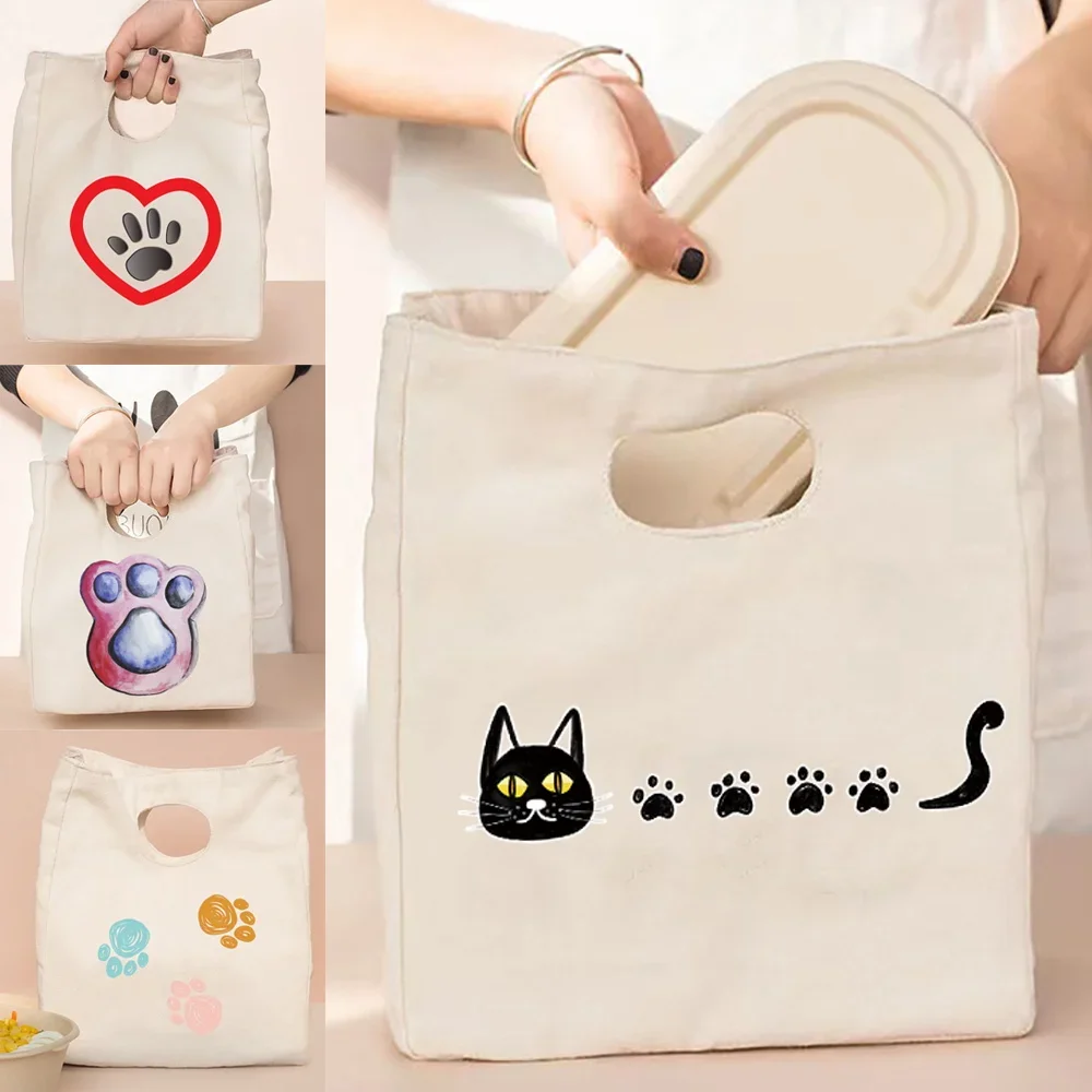 

Portable Thermal Lunch Box Insulated Bag Canvas Pack Footprints Print for Women and Kids for Foodpicnicoffice Worker nurse