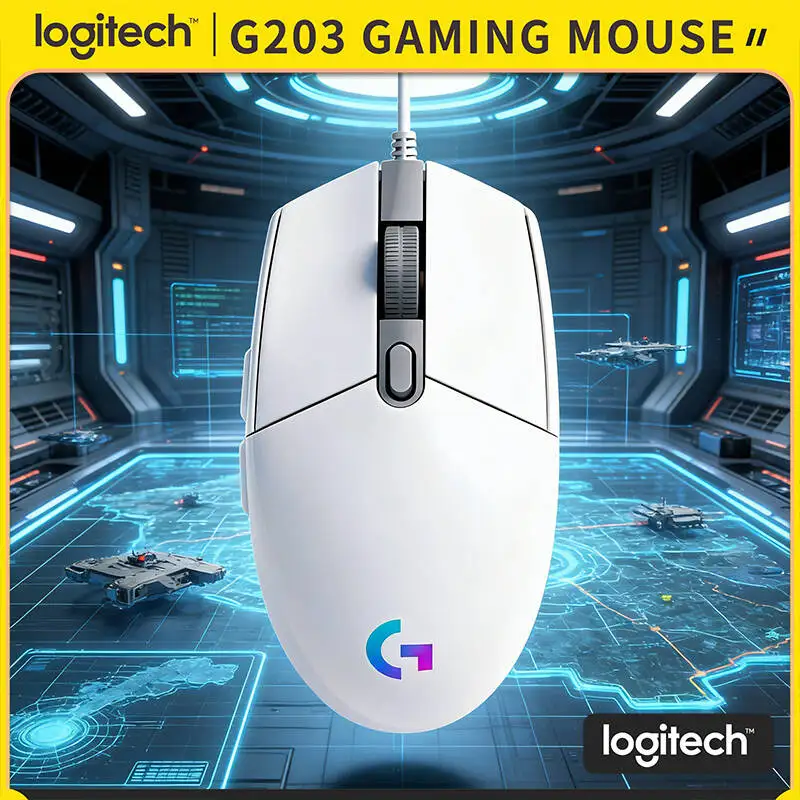 

Игровая мышь Logitech G203 проводная, классический дизайн, красочная RGB-подсветка, высокоскоростное отслеживание, для ПК-игр