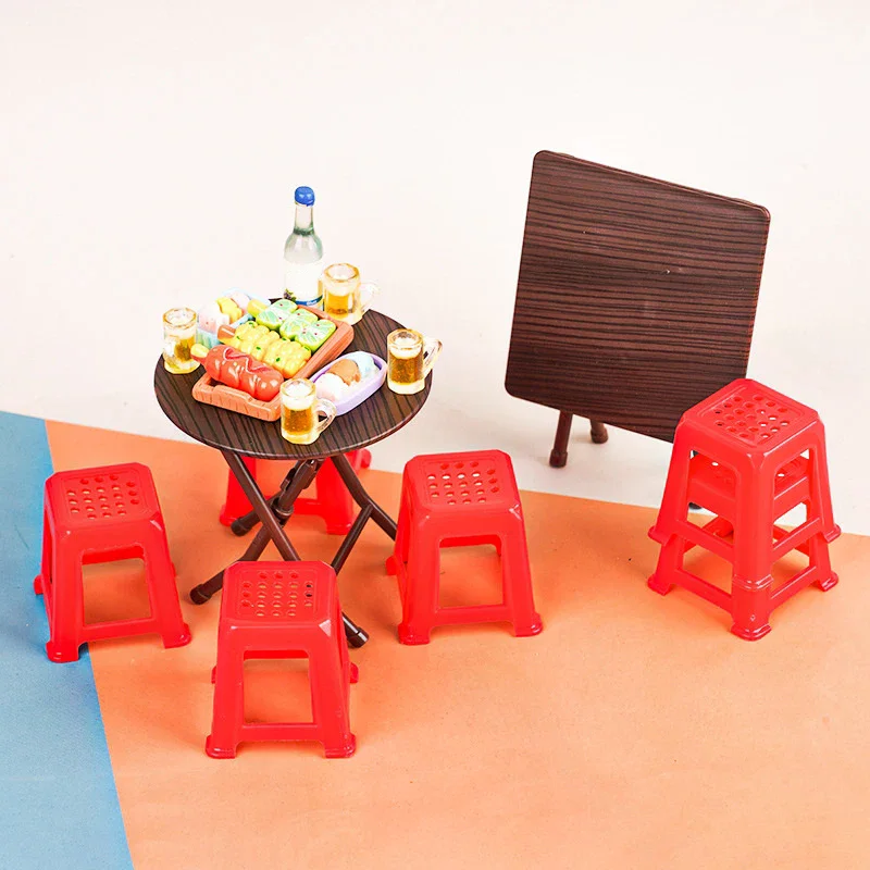 1Set 1:12 دمية مصغرة طاولة قابلة للطي البراز طاولة طعام الأثاث نموذج المنزل ديكور لعبة بيت الدمية الملحقات