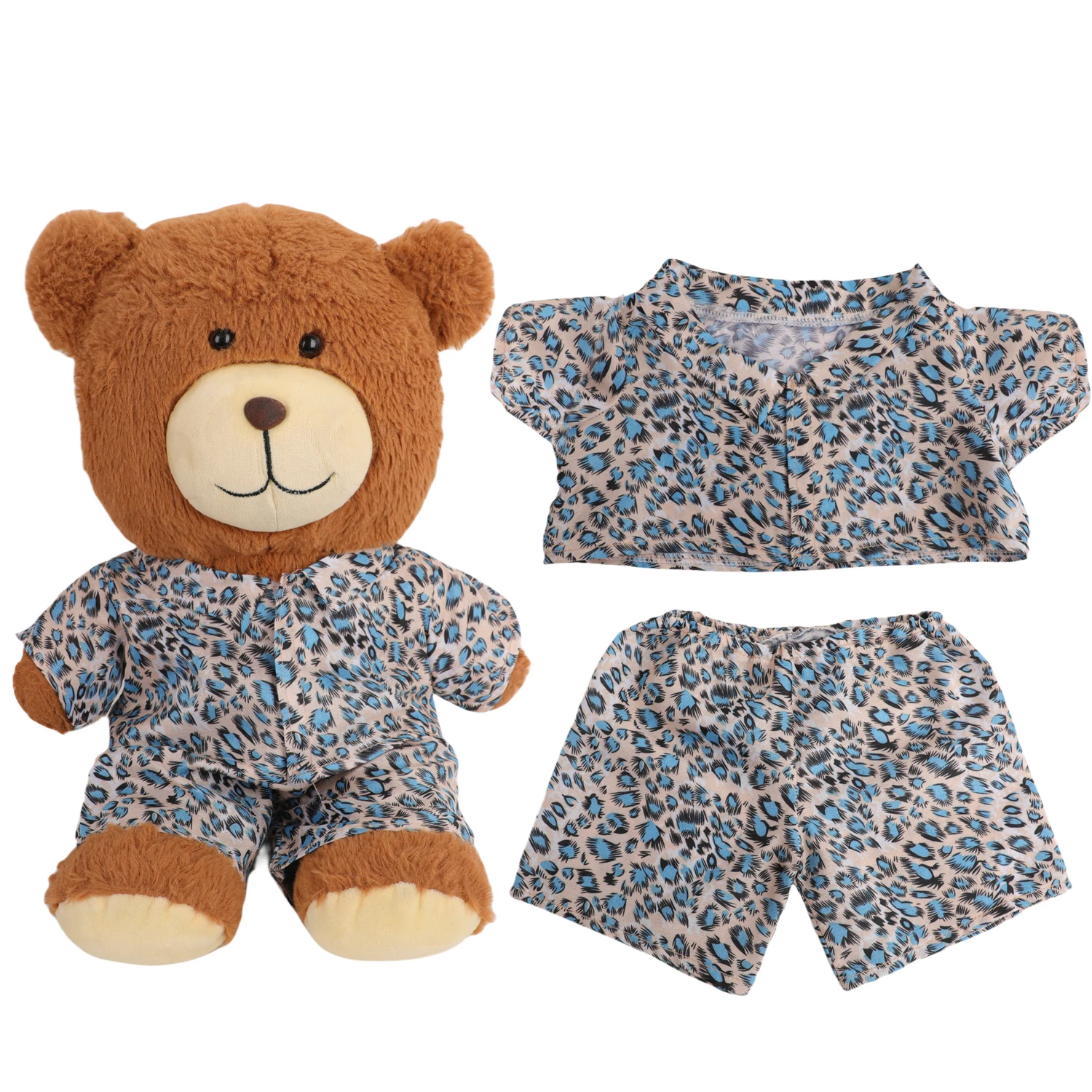 42cm Plush Bear Clothes Cartoon Print Shirt & Shorts Set, Casual Summer Outfit for 16-18 Inch Teddy Bear & Plush Dolls Toy Gift