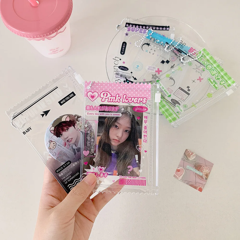 Cute Clear Zipper Bag 3 Inch Card Sleeve Student ID Holder Badge Reel Storage Pouch