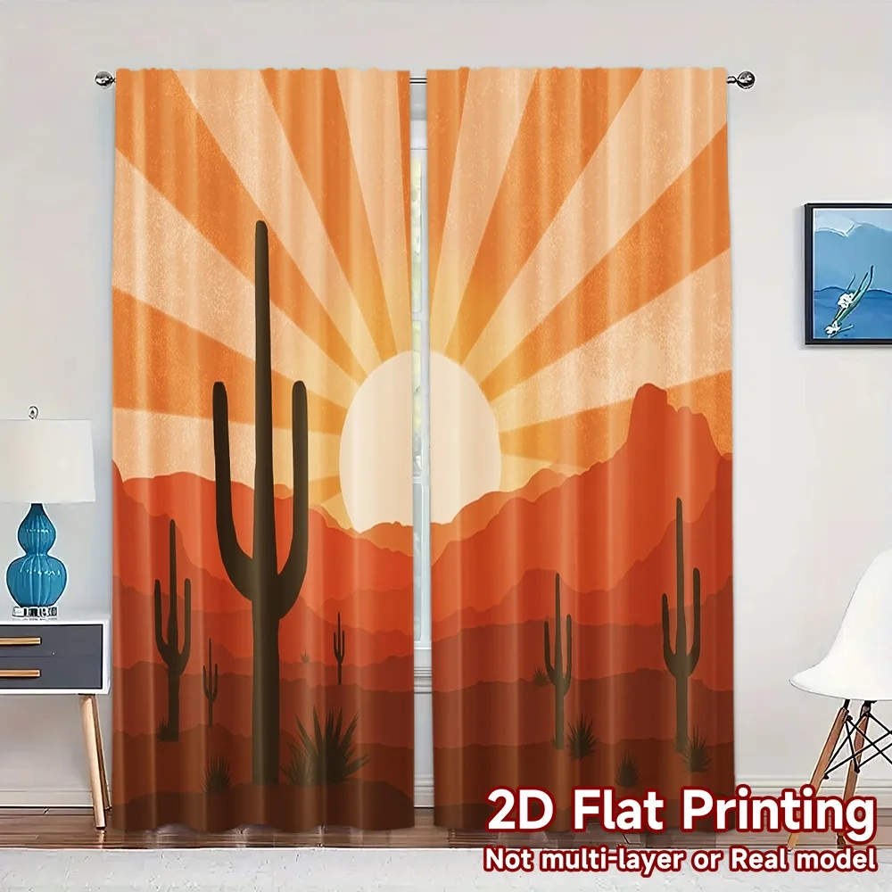 2pcs, 2D FLAT PRINTING Curtains (Without Rod) DesertSunrise Popular Print Curtains Versatile Fabric Curtains Decorations For