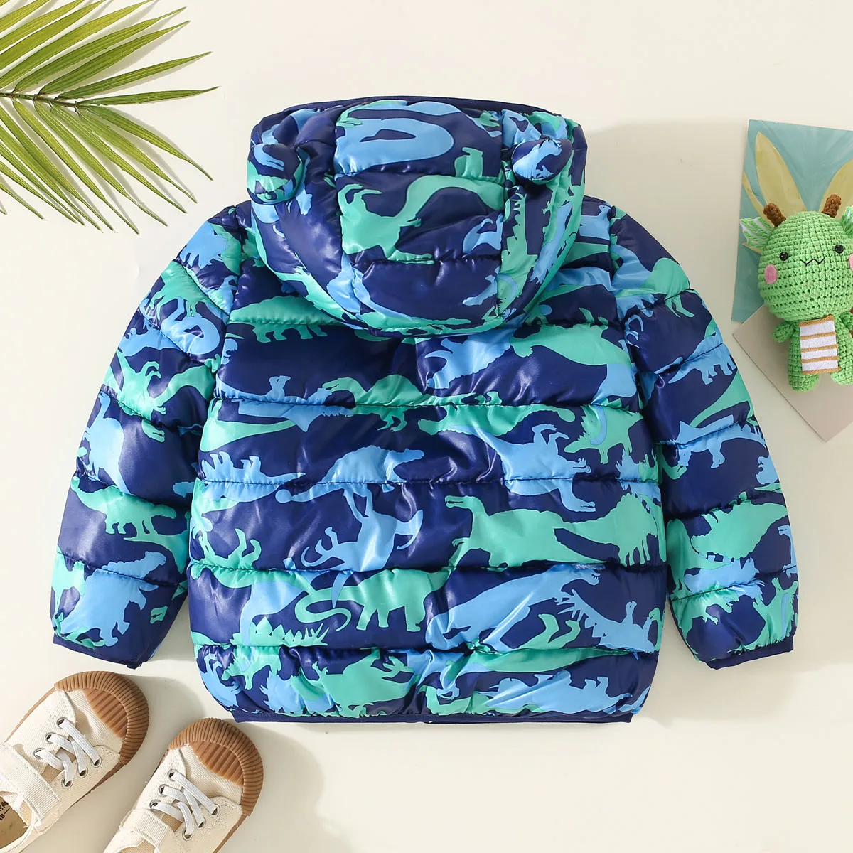 Toddler Boy Dinosaur Pattern Hooded Cotton-padded Jacket