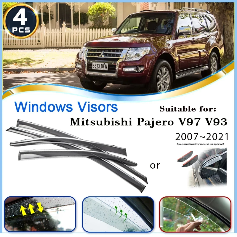 Car Window Visors For Mitsubishi Pajero V97 V93 MK4 2007~2021 Rainproof Deflector Windshields Rain Eyebrow Trims Car Accessories