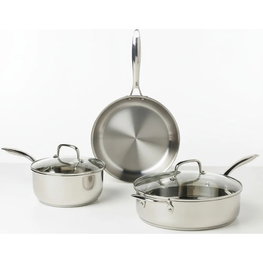 

5-Piece Stainless Steel Cookware Set, Induction Compatible, Dishwasher Safe, Professional Kitchen Essentials