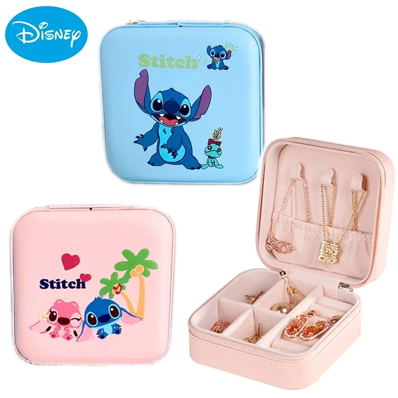 

Disney Stitch Kawaii Jewelry Box Square Cartoon Print Leather Boxes Necklace Earrings Bracelet Storage Convenience Friends Gifts