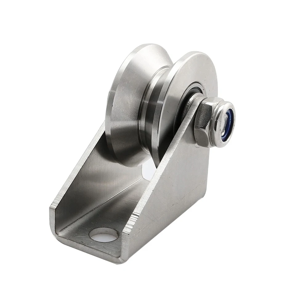 304/201 Stainless Steel Detachable Bevel V-Groove Pulley Track Fixed Pulley, Silver Color