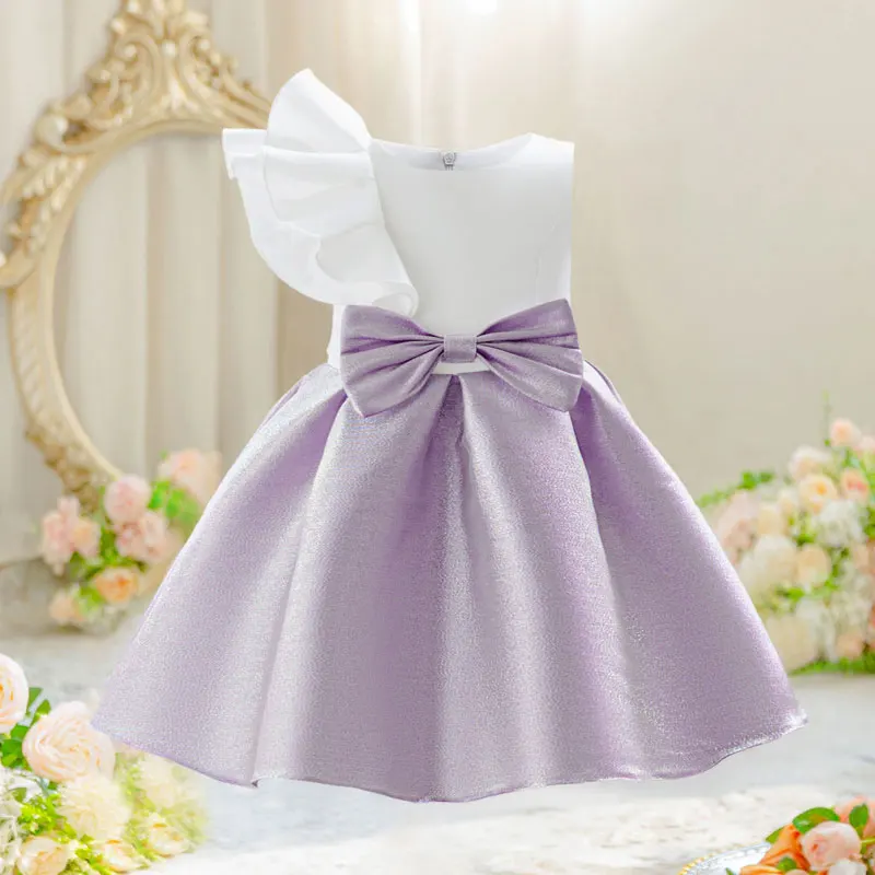 137  Fashion Solid Colro Girls Party Dress Lace Mesh Bow Kids Dresses for Girls Summer Children Girls Evening Dresses 2-10Y