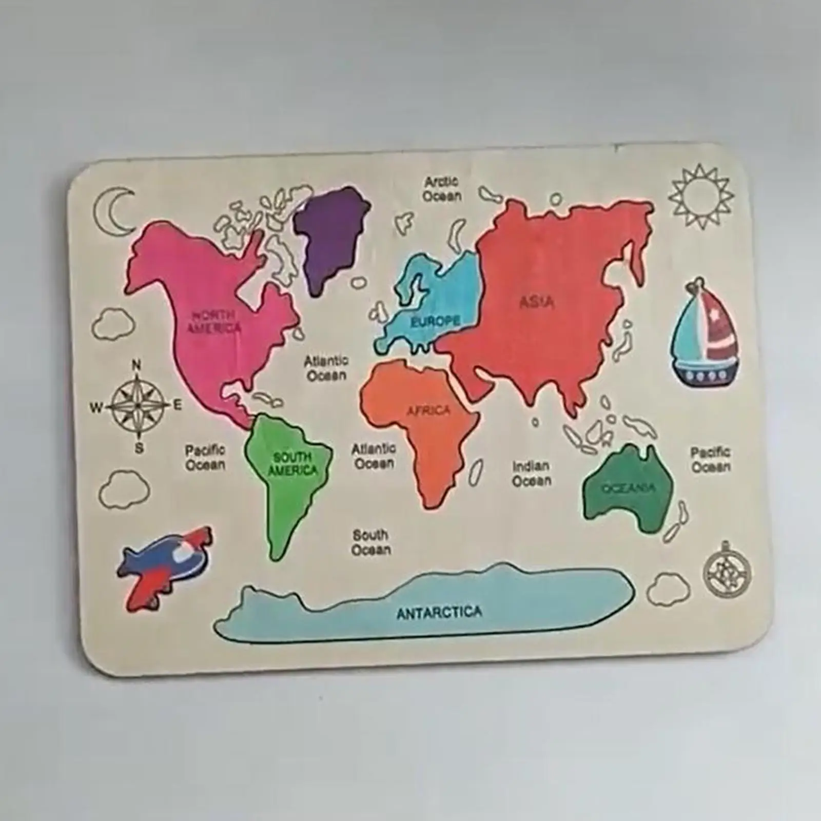 Wooden Jigsaw Puzzle Wooden 7 Continent Puzzle Early Education Geography Toy Geography Puzzle Children Age 4+ Years Old Toddlers