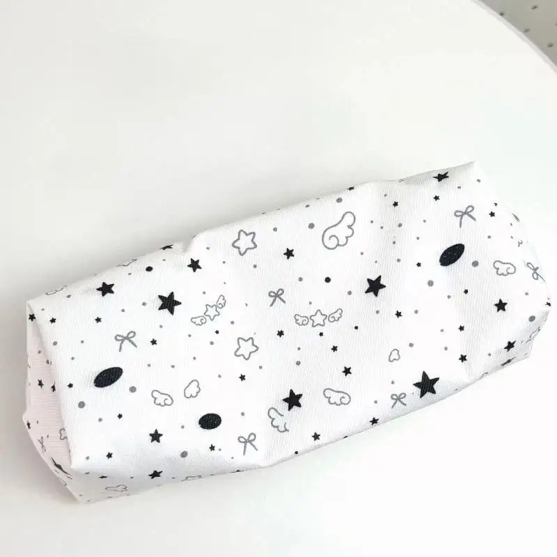1Pcs Star Cloud Bow Print Canvas Pencil Pouch Large Capacity Portable Zipper Pen Bag Student School Stationery Storage Case
