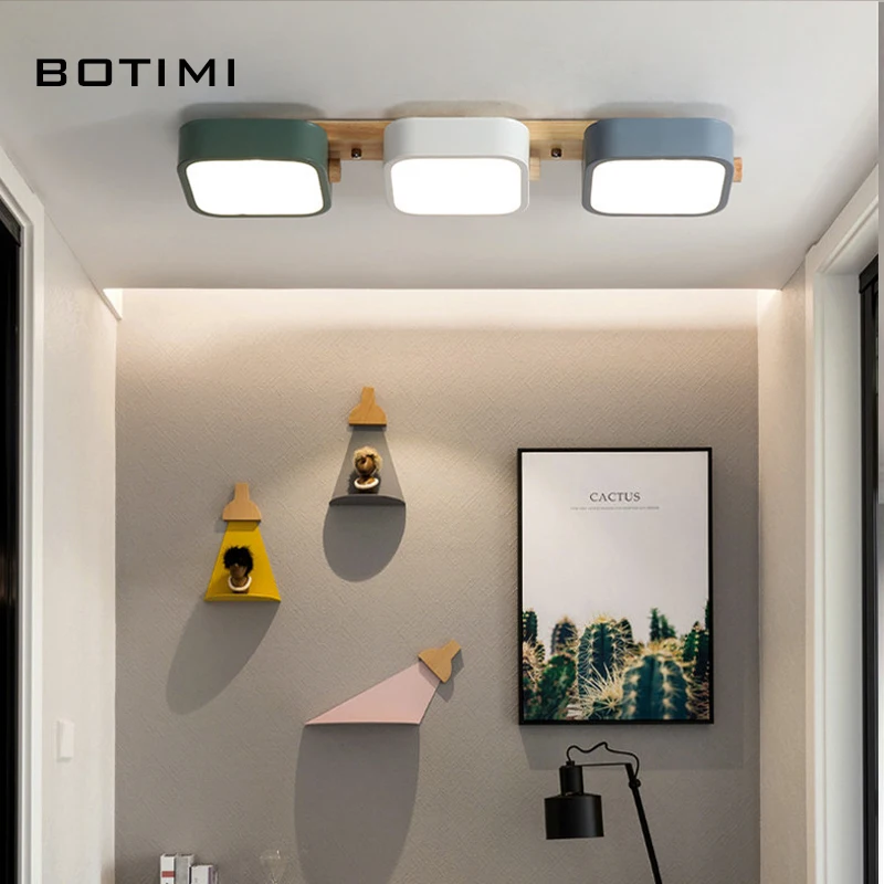 โคมไฟเพดานทรงสี่เหลี่ยมผืนผ้า BOTIMI สีเทา สำหรับห้องนอน โคมไฟติดเพดานแบบโมเดิร์นสีขาว ทำจากไม้และโลหะ สำหรับห้องสีเขียว