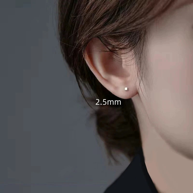 925 Needle Piercing Bone Mini 2.5/3/4MM Square Unisex Stud Earring Ear Hole Care Accessories