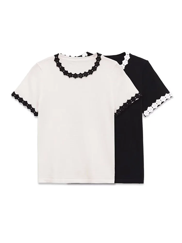 

Женская летняя модная приталенная футболка с цветочным принтом, круглым вырезом и коротким рукавом, 2 цвета, повседневная, в стиле High Street, для женщин