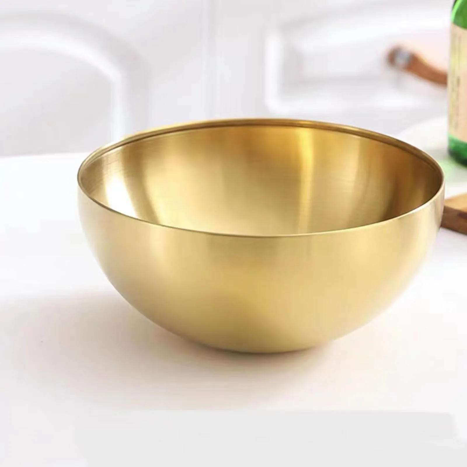 Korean Stainless Steel Bowl Lamian Noodles Cold Noodles Purpose Dish Bowl ins Style Multi Use Round Sand Polished Golden Bowls