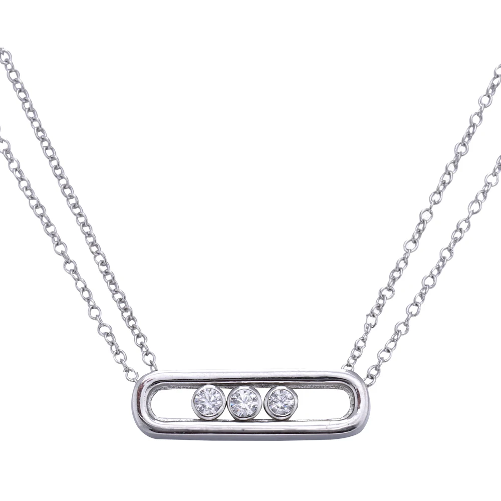 

Ожерелье из стерлингового серебра 925 пробы с тремя подвижными цирконами и двойной цепочкой для женщин, роскошное, высококачественное, с подвижным кулоном из фианита