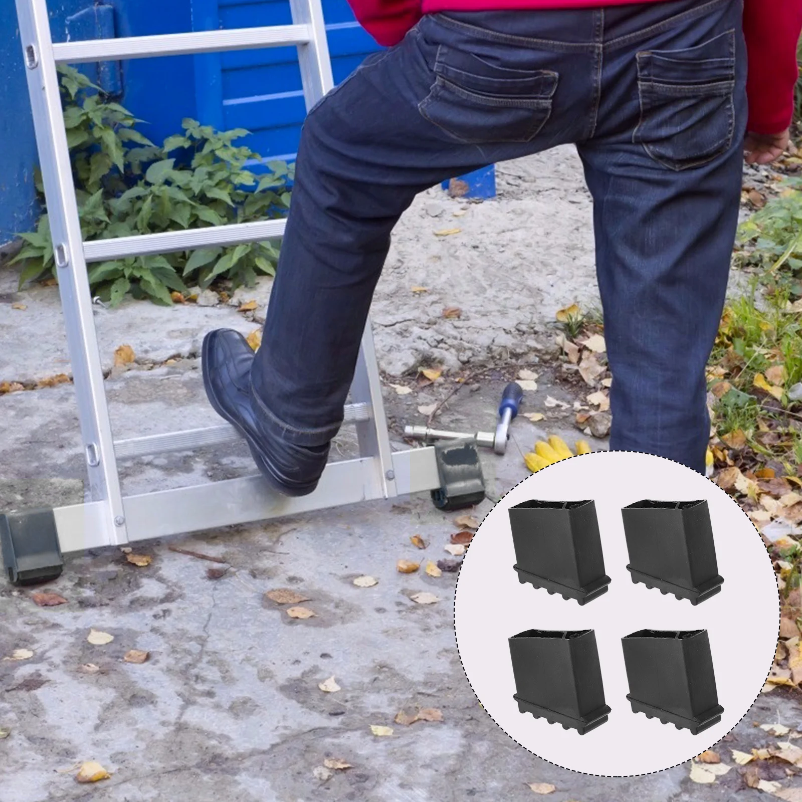 4 قطعة منصات القدم سلم المضادة للانزلاق المطاط يغطي لحماية الأرض عدم الانزلاق درجة سلم قدم وسادة استبدال بناء أداة #5