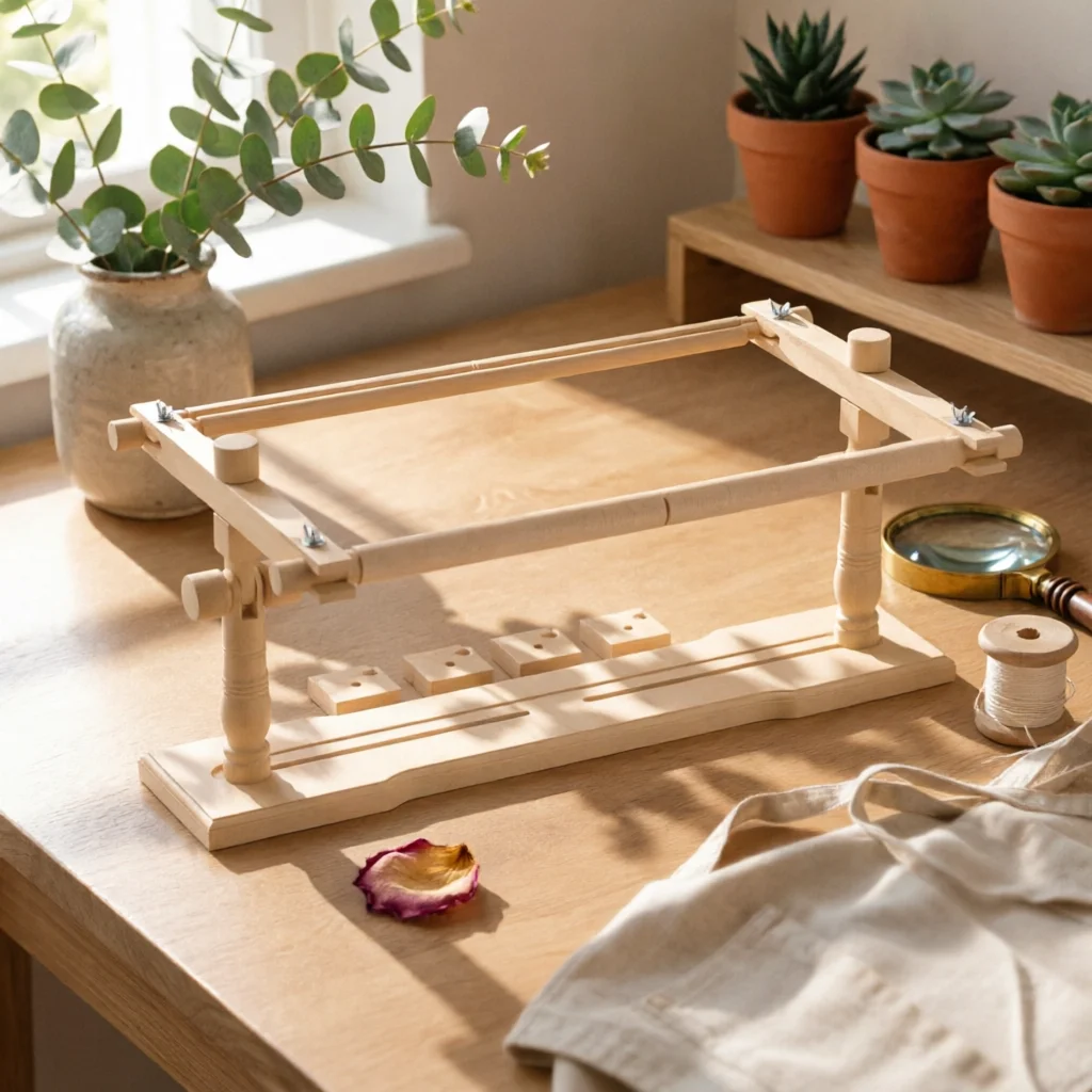

Hands Free Adjustable Embroidery Hoop Stand Needlework Tool Wood Grain Table Stand for DIY Craft Needlework