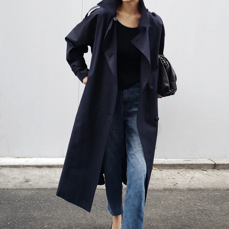 

Autumn New Fashion Sashes Trench For Women 2025 Korean Solid Color Turn-down Collar Loose Pockets Female Coats