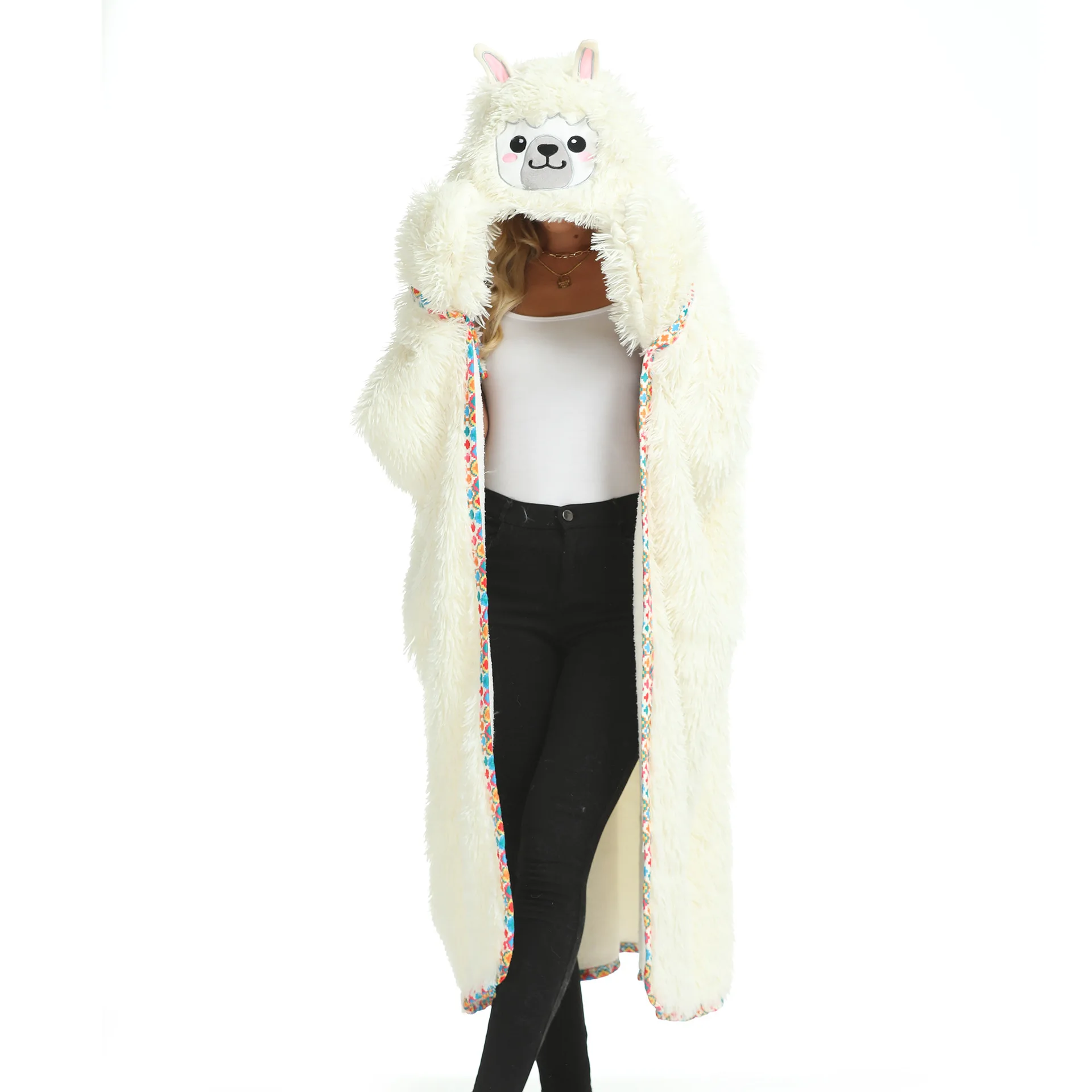 

Winter New Warm Soft White Long Hair Alpaca Cape Casual Lazy Blanket Hooded Blanket Sofa Blanket Tv Blanket Sofa Blanket Office