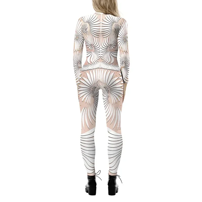 New 2025 Skeleton Robot 3D Printing Bodysuit Zipper Back Halloween Costume Full Body Fall Jumpsuits for Women WeddingX158