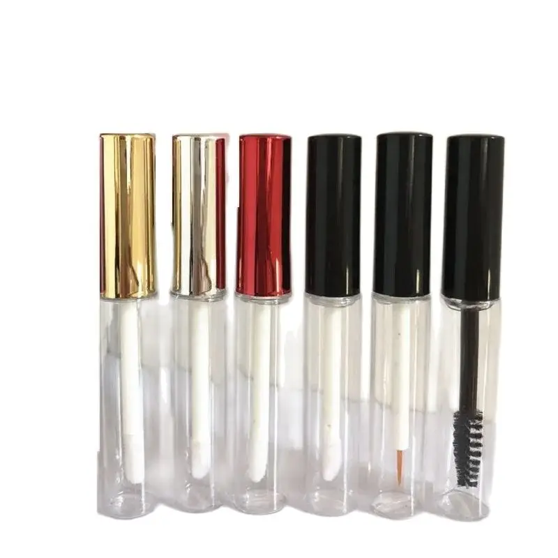 

25/100pcs Plastic 5ML Eyeliner Brush Bottle Lip Gloss Base Empty Mascara Tubes Clear Tube Gold Silver Black Lid Makeup Container