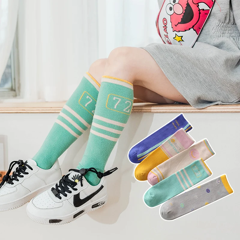 Adorable Cute Girls Knee High Socks Unique Design With Diverse Refreshing Tiny Prints Gentle Airy Elastic Soft Knit Chic Hosiery