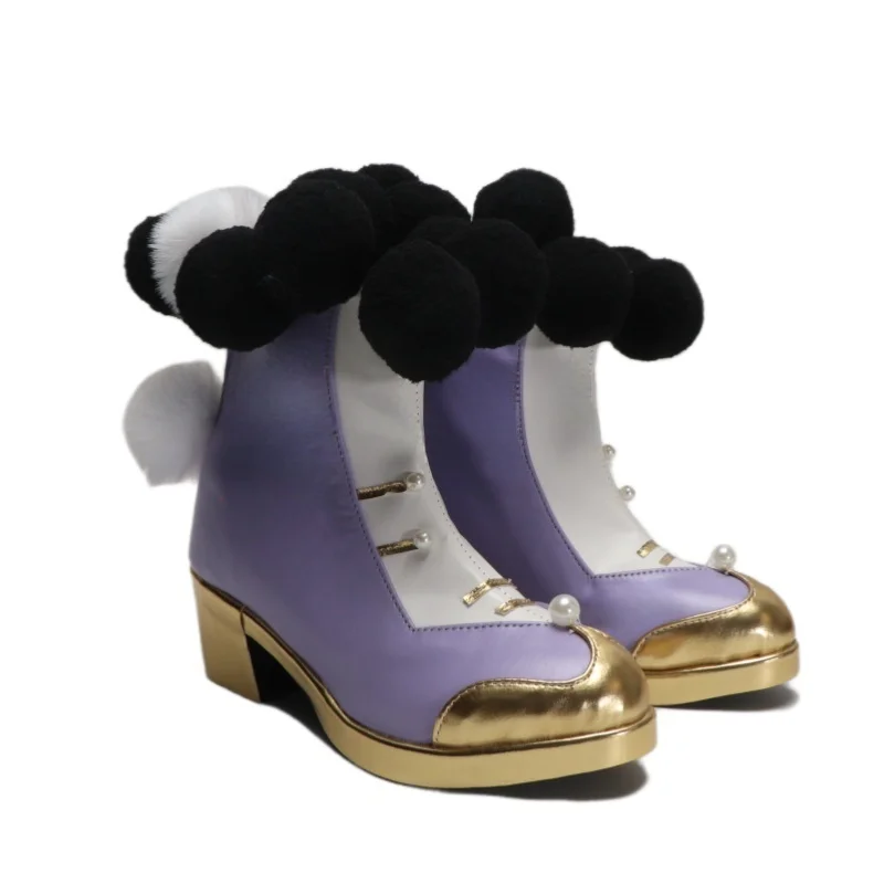 Customize Rocciai Cosplay Game Wuthering Waves Rococo style Fur ball collar lovely purple boot Shoes