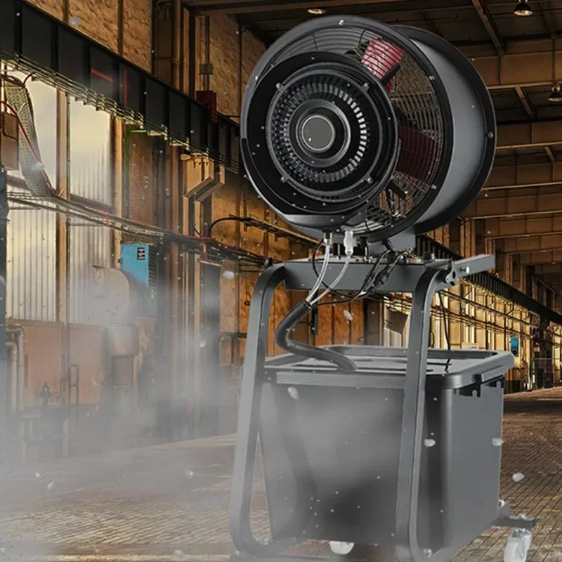 جديد مروحة رذاذ تجارية في الهواء الطلق ورشة ترطيب ضباب الماء إزالة الغبار قوية الطرد المركزي الصناعية التبريد اليد دفع