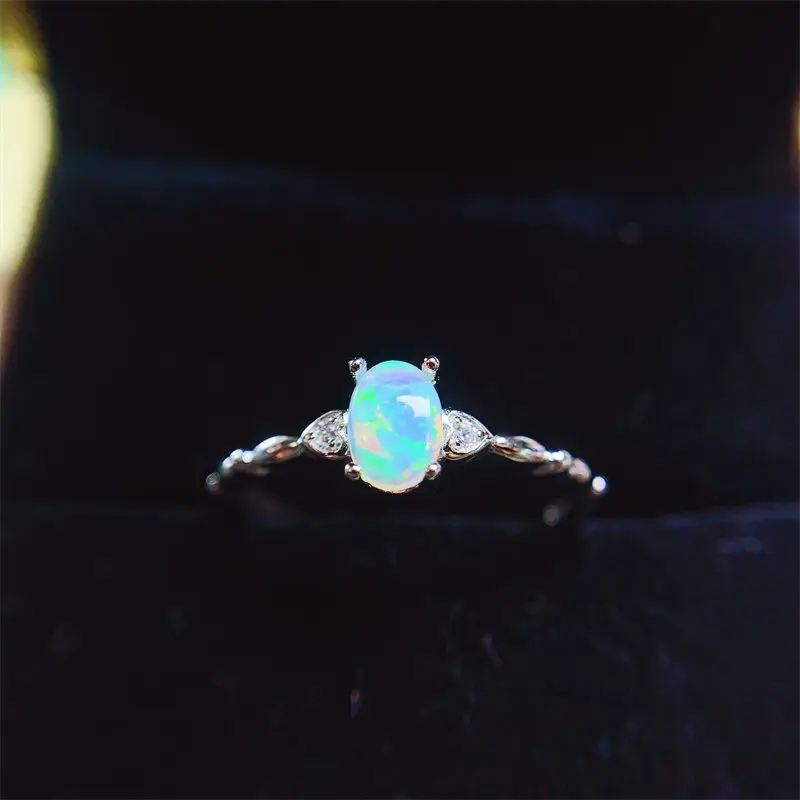 Natutal Opal 4x6mm Rings for Women 925 Silver Wedding Rings Jewelry for Women Simple Design Luxury Ring