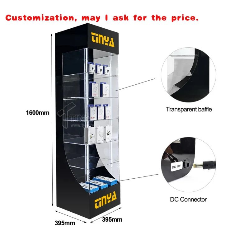 custom.Price Customized Floor LED Lighting Acrylic Display Rack Retail Store Promotional Merchandise  Display Stand Ca