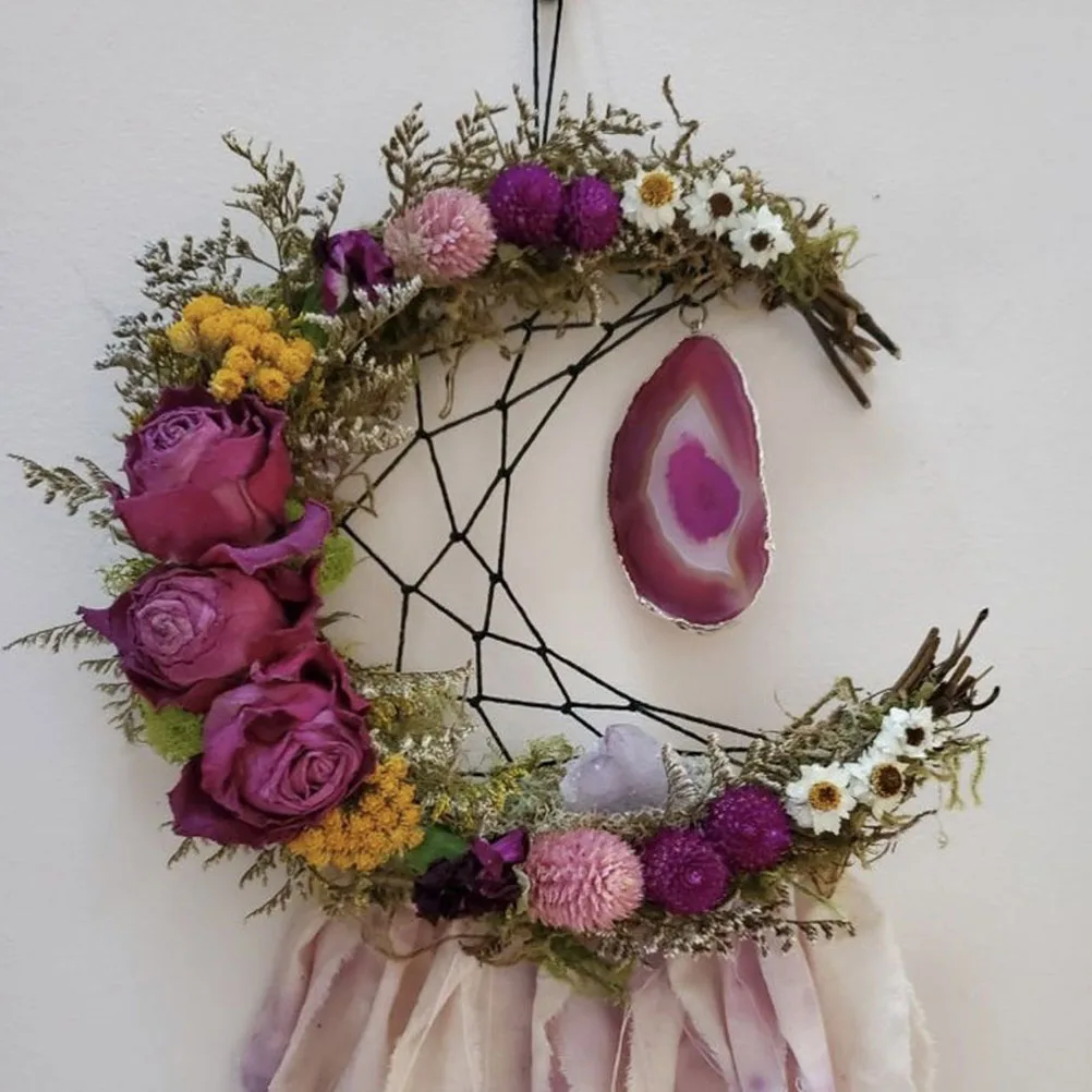 

2pcs Moon Shaped Wall Hanging Wreath Rattan Diy Natural Hand Woven Ring For Christmas Home Garden Decor Festival Garland Craft