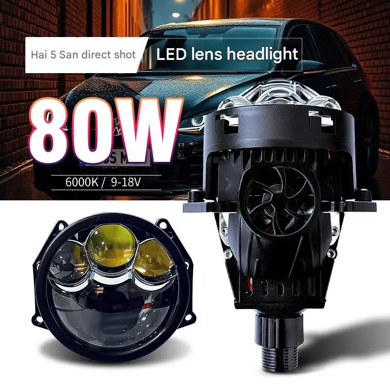 

TJ310 Bi LED Projector Headlight with Halo Triple Beam Lens Dual Fan Cooling Super Bright High Low Car LED Headlamp Retrofit