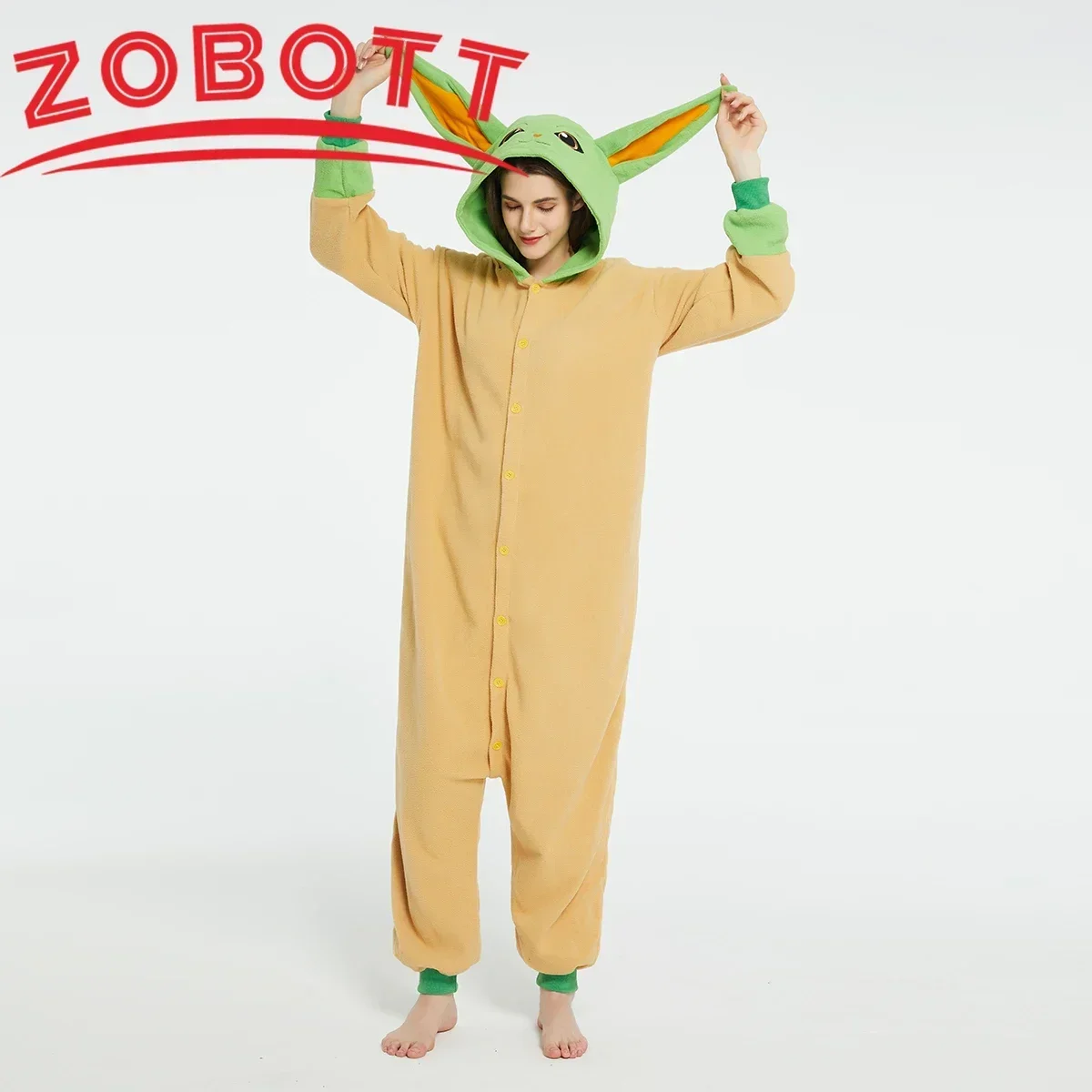 Yoda Pijamas de una pieza de dibujos animados para bebé, pijamas de manga larga, ropa de descanso informal holgada, ropa de casa para hombres y mujeres