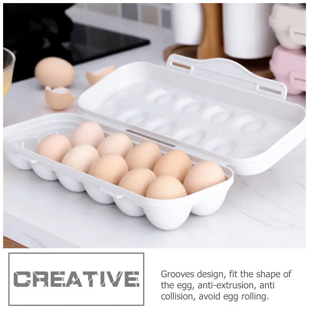 12-Compartment Plastic Egg Storage Organizer for Refrigerator Grooved Anti-Roll Design Smooth Easy-Clean Surface Large Capacity