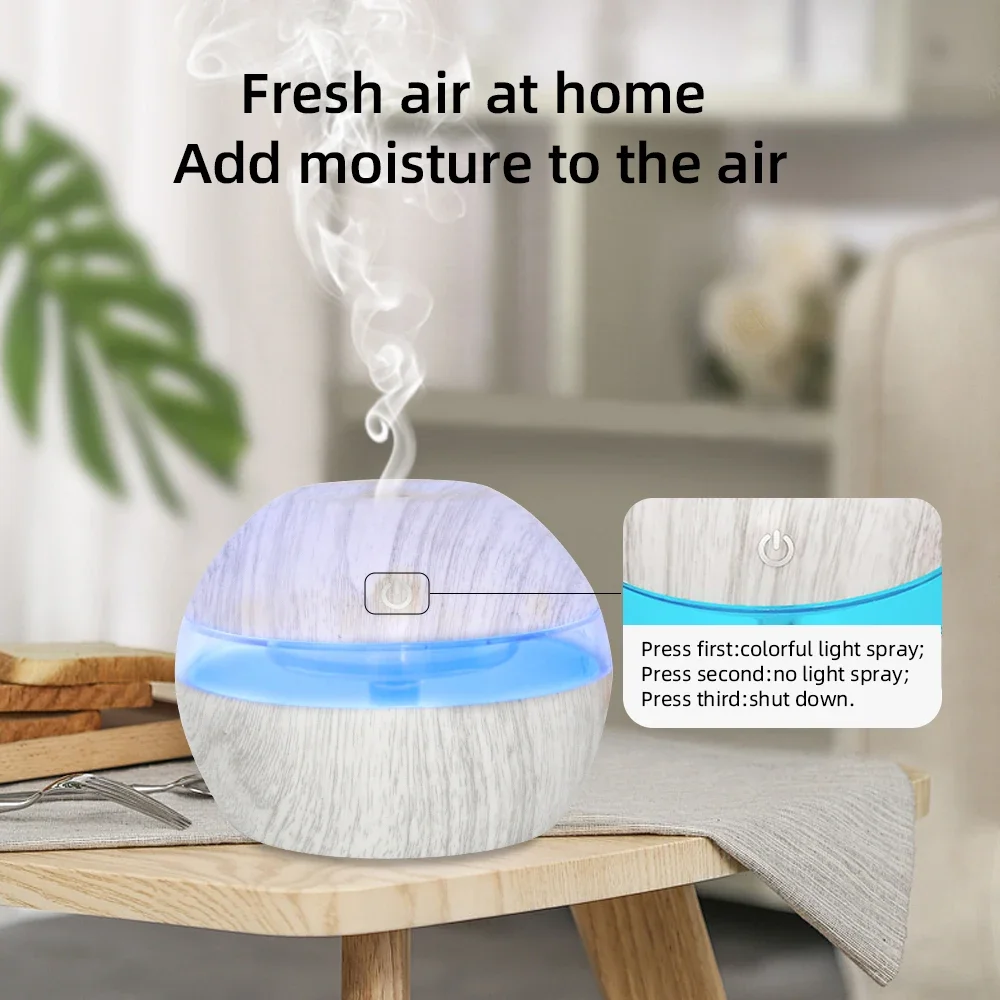Umidificatore ad ultrasuoni da 300 ml con diffusore per aromaterapia, luci LED a 7 colori, controllo touch e alimentazione USB per casa/ufficio