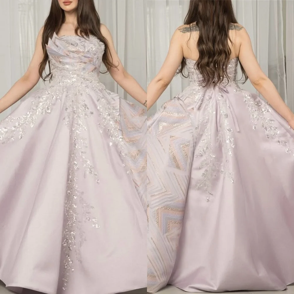

Customized Classic Pink Satin Celebrity Gowns Formal Strapless Tiered Sequined Ruched Zipper Back Customized Vestido De Festa